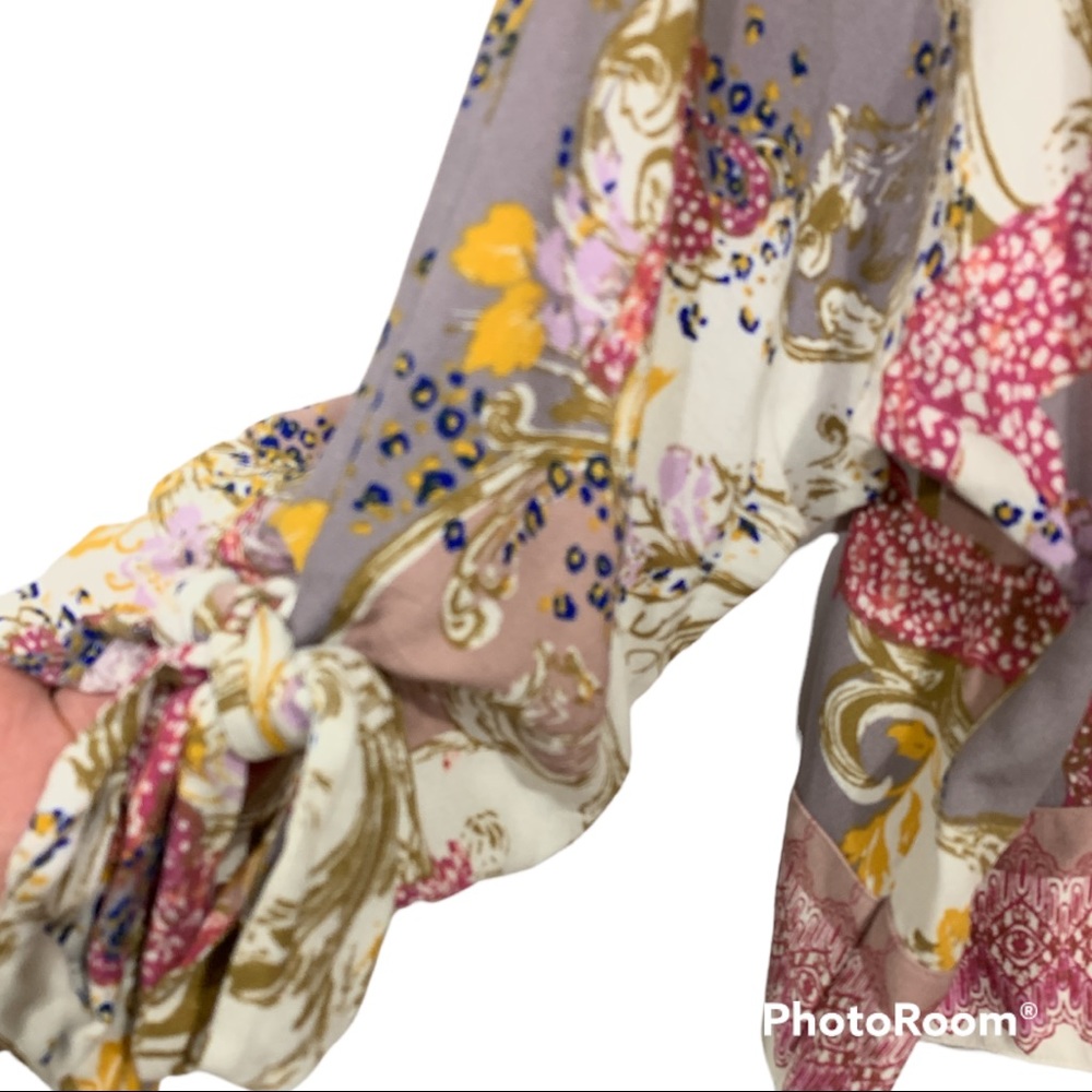 Free People Catch Me If You Can Coquette Feminine Floral Print Blouse M - Picture 6 of 14